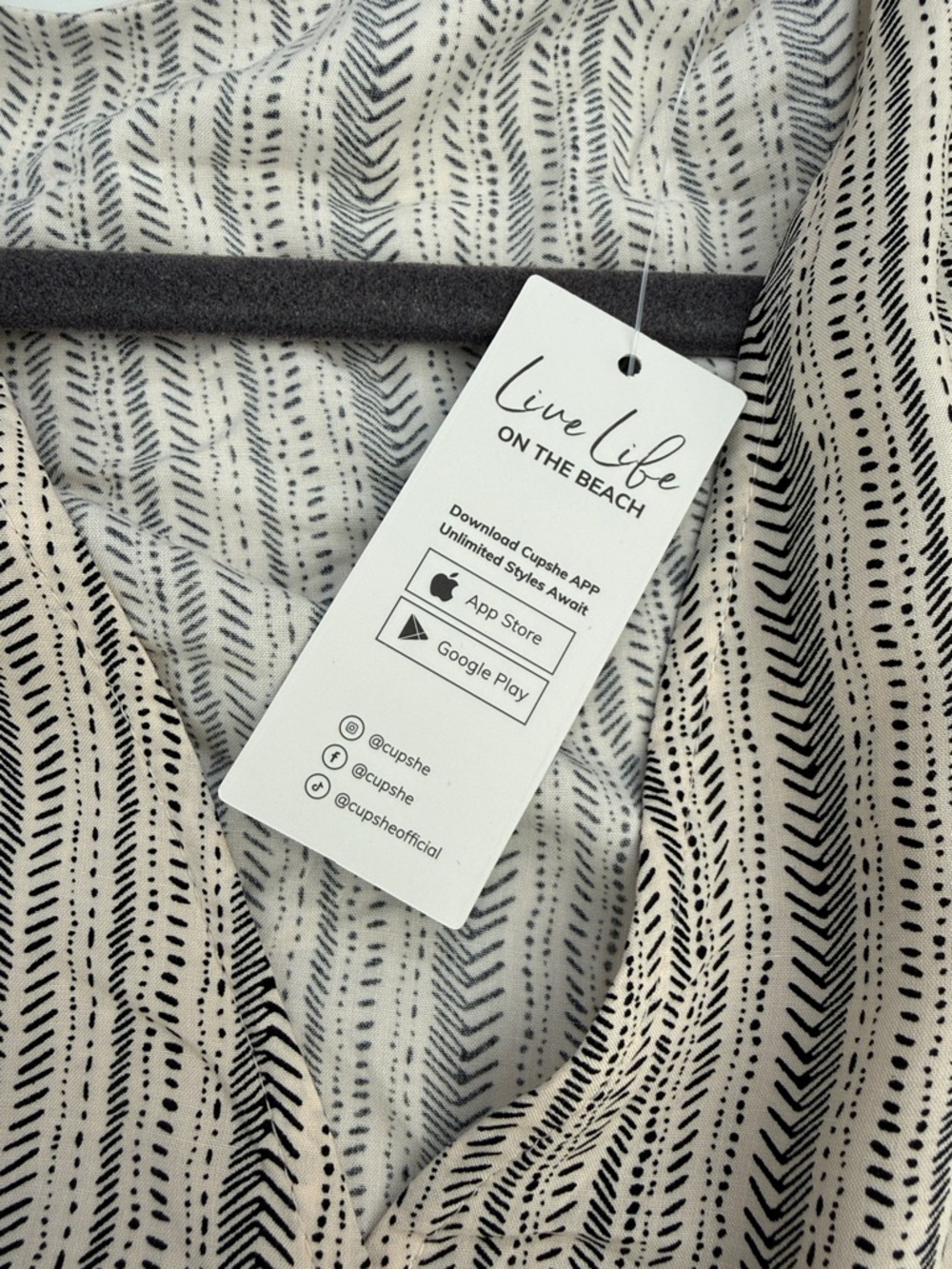 Cupshe White & Gray Striped Belted Swim Coverup Romper - Picture 2 of 4